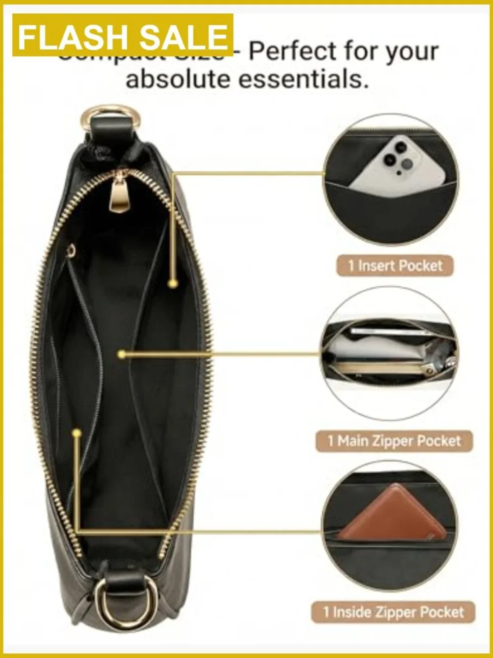 Small Crescent Hobo Bag Vegan Leather Shoulder Purse for Women